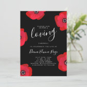 Red Poppies - Black Celebration of Life Memorial Einladung (Stehend Vorderseite)