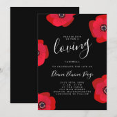 Red Poppies - Black Celebration of Life Memorial Einladung (Vorne/Hinten)