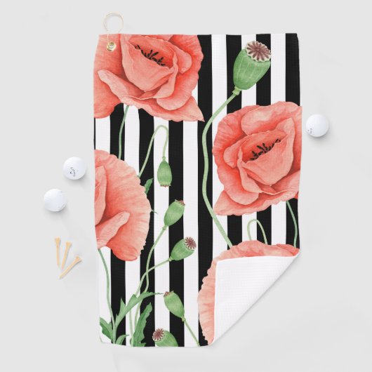Red Poppies Black Stripes Chic Golfhandtuch (Insitu)