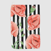 Red Poppies Black Stripes Chic Golfhandtuch (Vorderseite)