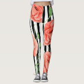 Red Poppies Black Stripes Chic Leggings (Vorderseite)