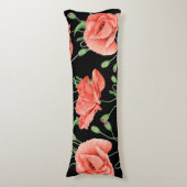 Red Poppies Black Stripes Chic Seitenschläferkissen (Vorderseite Vertikal)