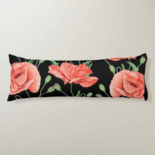 Red Poppies Black Stripes Chic Seitenschläferkissen (Vorderseite)