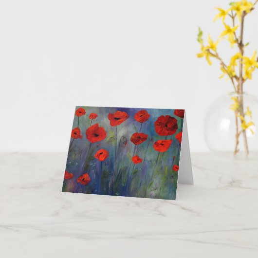 Red Poppies Blue Fog Fine Art Card Karte (Gelbe Blume)