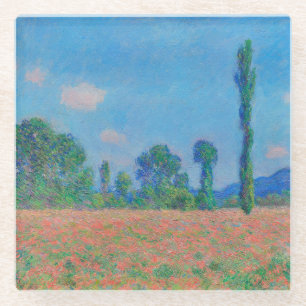 Red Poppies Blue Sky by Monet - Mohnfeld Glasuntersetzer