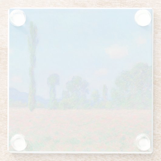 Red Poppies Blue Sky by Monet - Mohnfeld Glasuntersetzer (Rückseite)