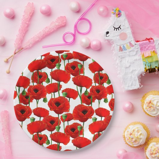 Red Poppies Blumenmuster Pappteller (Party)