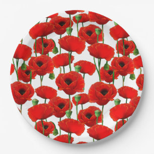 Red Poppies Blumenmuster Pappteller