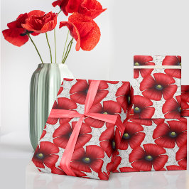 Red Poppies Blumenmuster Weißer Marmor Geschenkwra Geschenkpapier