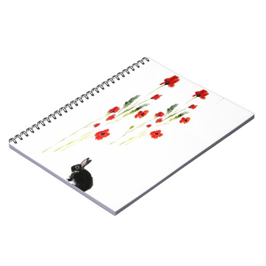 Red Poppies Bunny Rabbit Floral Notizblock (Linke Seite)