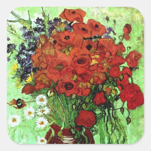 Red Poppies & Daisies Van Gogh Quadratischer Aufkleber (Vorderseite)