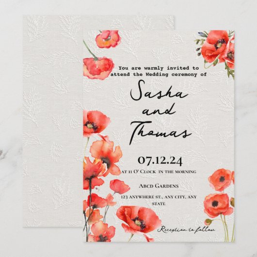 Red Poppies Einladung (Vorne/Hinten)