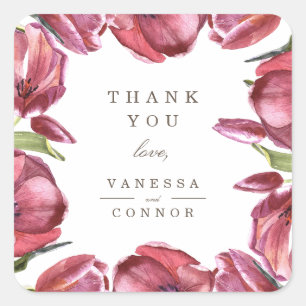 Red Poppies Elegant Monogram Wedding Danke Quadratischer Aufkleber