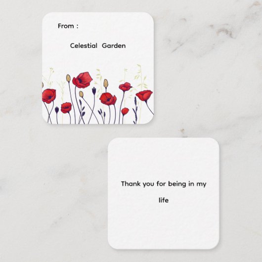 Red Poppies - Elegante Wildblume Quadratische Visitenkarte (Vorne/Hinten)