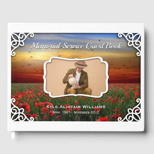 Red Poppies Field Sunset Foto des Memorial Service Gästebuch (Vorderseite)