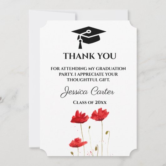 Red Poppies Floral Abschluss Vielen Dank Einladung (Vorderseite)