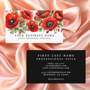 Red Poppies floral Business Card Visitenkarte