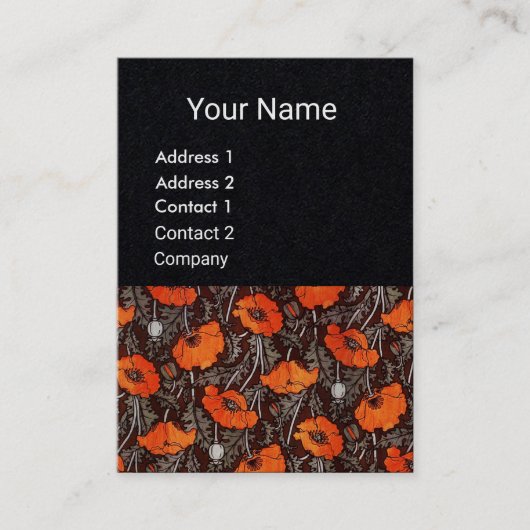 RED POPPIES Floral Monogram White Black Paper Visitenkarte (Vorderseite)