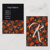 RED POPPIES Floral Monogram White Black Paper Visitenkarte (Vorne/Hinten)