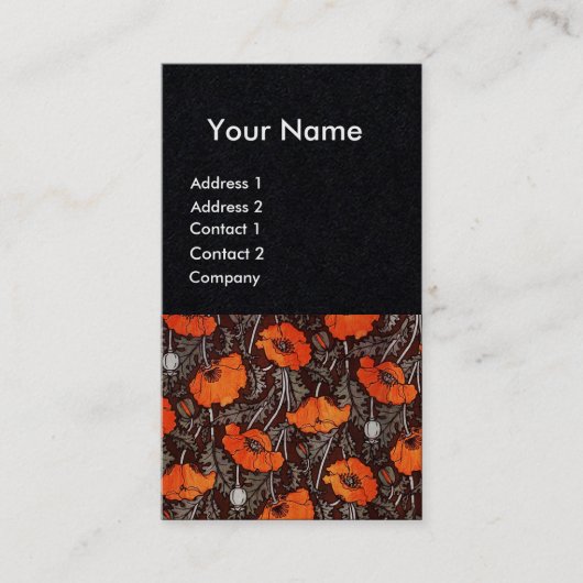 RED POPPIES Floral Ruby Monogram White Black Paper Visitenkarte (Vorderseite)