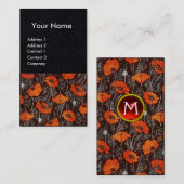 RED POPPIES Floral Ruby Monogram White Black Paper Visitenkarte (Vorne/Hinten)