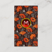 RED POPPIES Floral Ruby Monogram White Black Paper Visitenkarte (Rückseite)