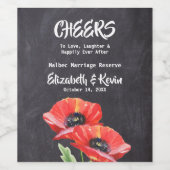 Red Poppies floral Rustic Chalkboard Hochzeit Weinetikett