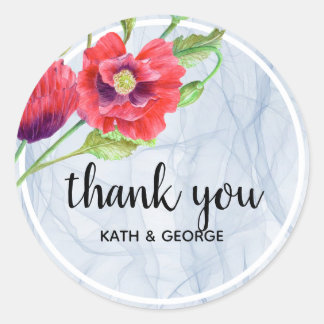 Red Poppies floral Transparent Organza Fabric Runder Aufkleber