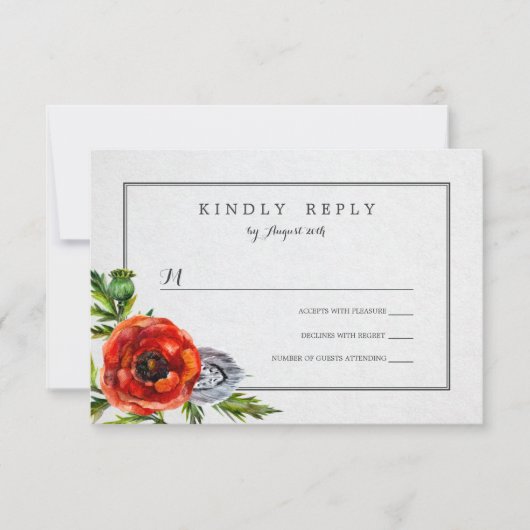 Red Poppies Floral Watercolor Wedding RSVP (Vorderseite)