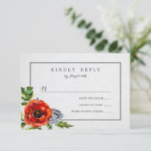 Red Poppies Floral Watercolor Wedding RSVP (Stehend Vorderseite)