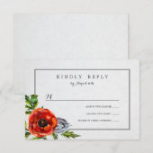 Red Poppies Floral Watercolor Wedding RSVP (Vorne/Hinten)
