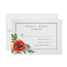 Red Poppies Floral Watercolor Wedding RSVP
