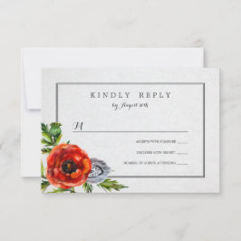 Red Poppies Floral Watercolor Wedding RSVP Karte