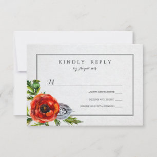 Red Poppies Floral Watercolor Wedding RSVP Karte