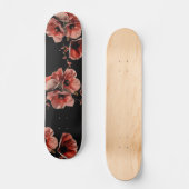Red Poppies Flowers Black Skateboard (Vorderseite)