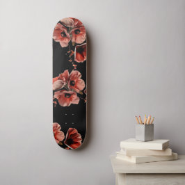 Red Poppies Flowers Black Skateboard