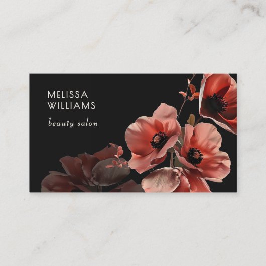 Red Poppies Flowers Black Visitenkarte (Vorderseite)