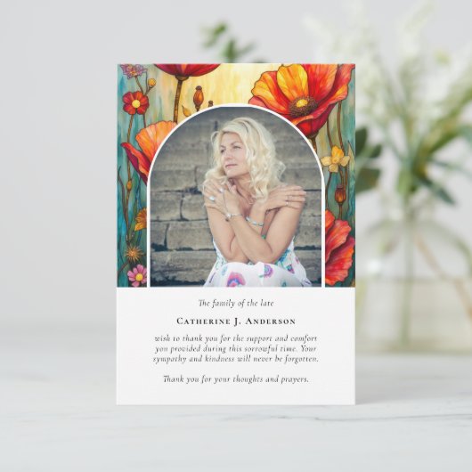 Red Poppies Foto Beileid Beerdigung Gedenkstätte Dankeskarte (Stehend Vorderseite)