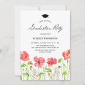 Red Poppies Garden Graduation Party Einladung (Vorderseite)