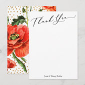Red Poppies Gold Confetti Vielen Dank Script Card Dankeskarte (Vorne/Hinten)