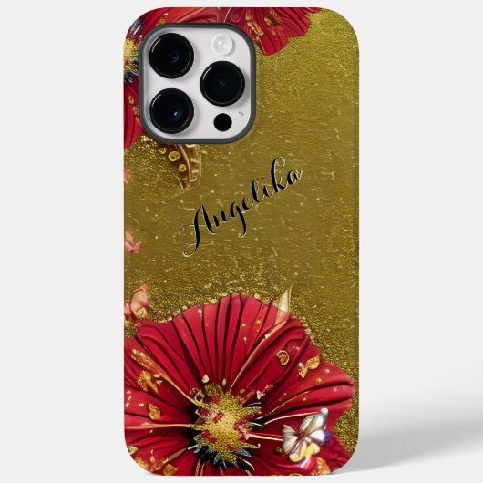 Red Poppies Gold Glitzer Individuelle Name Case-Mate iPhone Hülle (Rückseite)