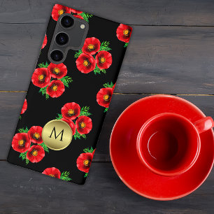 Red Poppies Gold Monogram Samsung Galaxy Hülle