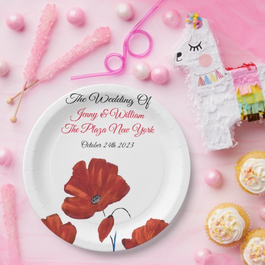 Red Poppies Hochzeit Pappteller (Party)