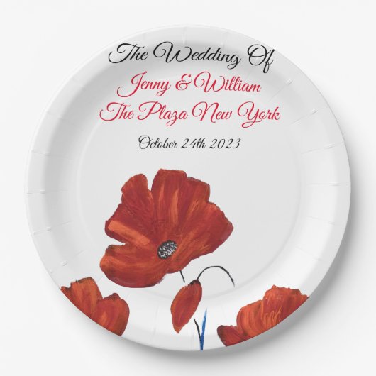 Red Poppies Hochzeit Pappteller (Vorderseite)