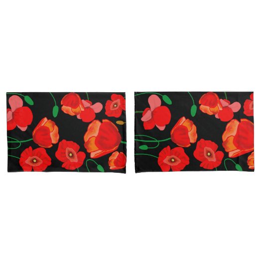 Red Poppies im blühenden schwarzen Hintergrund Kissenbezug (Vorderseite-Set)