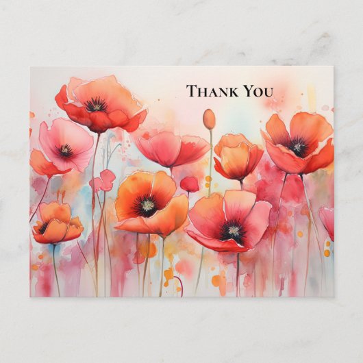 Red Poppies in einer Feldfarbe Vielen Dank Postkarte (Vorderseite)