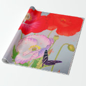 RED POPPIES JAPANESE COLLAGE Wrapping Paper Geschenkpapier (Ungerollt)