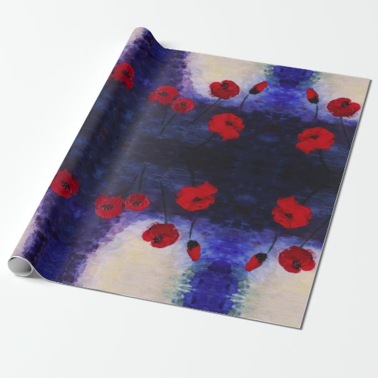 Red Poppies Lila Art Wrapping Paper Geschenkpapier (Ungerollt)