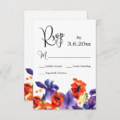 Red Poppies, Lila Iris Watercolor Wedding RSVP (Vorne/Hinten)
