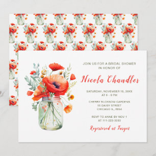 Red Poppies Mason Jar Brautparty Einladung